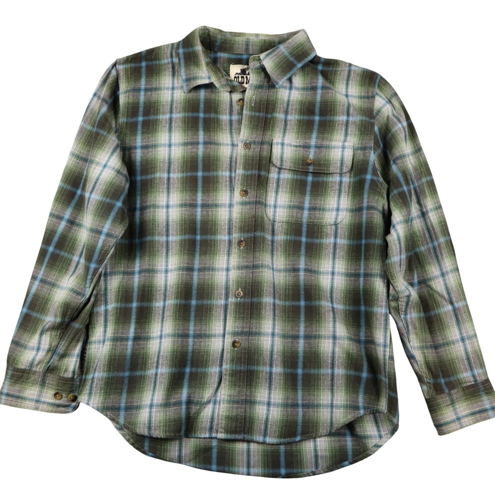 OLD MILL Plaid Flannel Long Sleeve Button Up Shirt‎ Mens Size Large Green Blue